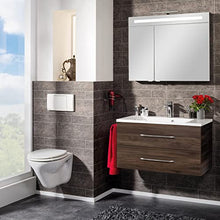 Fackelmann – Set di mobili da bagno B. Clever 2 pezzi 90 cm marrone con mobiletto da bagno con lavabo in marmo e armadietto a specchio LED