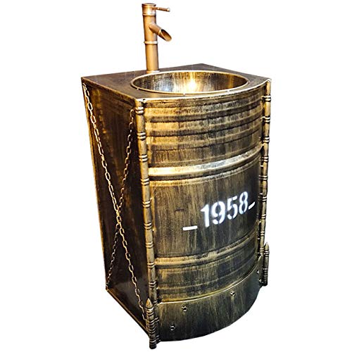 YRRA Autoportante Bagno Mobile Lavabo, Stile Industriale Ferro Battuto Mobile Bagno con Lavabo con Rubinetto e Scarico 20,8 x 17,7 x 32,2 Pollici,Bronzo,Sink Cabinet