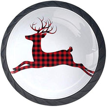 Merry Christmas Buffalo Plaid Deer Pomelli per Porta Set di 4 Pomelli per Mobili Manopole per Cassetti Cucina Armadio Vetro