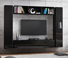 RODRIGO - Armadietto da bagno con finitura lucida, altezza 105 cm (corpo nero opaco + frontale nero lucido)