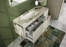 Mobile da bagno top in vetro, lavabo a vista e ante e cassetti grigio, bianco, verde chiaro con specchio con luci a led come da foto - 100% made in Italy