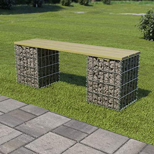 Tidyard Giardino Panchina Gabbione,Panchina di Alta Qualitá con Gabbione 120 cm Acciaio Zincato e Legno Pino FSC