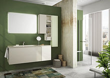 Mobile da bagno top in vetro, lavabo a vista e ante e cassetti grigio, bianco, verde chiaro con specchio con luci a led come da foto - 100% made in Italy