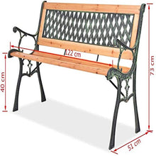 Panchina da Giardino a 3 Posti, Panchina per Parco Panchina in Ghisa e Legno con Schienale a Rombi e Braccioli, 122 x 51 x 73 cm