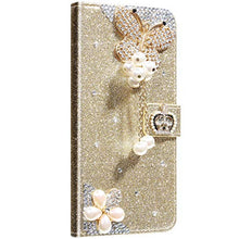 Saceebe Compatibile con iphone 11 Pro 5.8 Custodia pelle Glitter Cover a libro Glitter Diamante Strass Flip Case [Custodia corona perla farfalla] Rhinestone Portafoglio Pelle Cover Morbido,oro