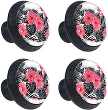 Fiore luminoso e foglie tropicali Pomelli per Porta Set di 4 Pomelli per Mobili Manopole per Cassetti Cucina Armadio Vetro