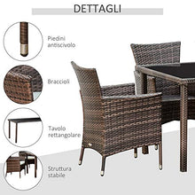 Outsunny Set Mobili da Esterno con 1 Tavolo e 6 Sedie da Giardino con Cuscini, Rattan PE e Metallo Zincato, Marrone