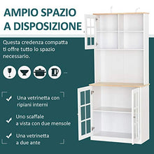 homcom Credenza Moderna in Legno MDF Bianco con 2 Vetrinette e 1 Scaffale con Mensole Regolabili, 80 x 37 x 183 cm