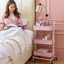 LYM &ripiano di stoccaggio Scaffalature Home Camera da Letto Soggiorno Cucina con Ruote Rack Rack Rimovibile a 3 Strati con Manubrio Rosa Scaffale di Finitura
