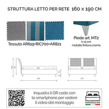 LettoFacile montalo in 30 Minuti - Letto Matrimoniale Onda Frame in Tessuto Azzurro/Grigio - Struttura senza rete - Made in Italy (160 x 190 cm)