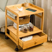DGHJK Mobili per la casa, Armadio Portatile sul Lato del Divano con rotelle Soggiorno Mini tavolino in bambù Scaffale a 2 Ripiani con cassetti Comodino Camera da Letto, 46,5x38x57CM