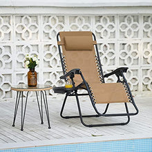 VONLUCE Sedia Sdraio Reclinabile con Portabicchieri Sedia Gravità Zero per Esterni con Poggiatesta Imbottito Lettino Pieghevole e Impermeabile per Giardino, Piscina e Spiaggia (Beige-Sottile)