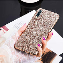 Saceebe Compatibile con Galaxy A50 Custodia Silicone TPU Paillettes Glitter Strass Silicone TPU Case PC Coperture [placcatura bordo] Bumper Case Ultra Sottile Antigraffio,oro rosa&