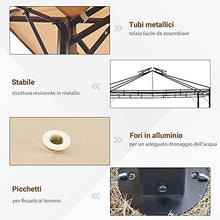 Outsunny Gazebo Pergola da Esterno o Giardino in Metallo con Doppio Tettuccio e Telo Estraibile Marrone Chiaro 3x3m
