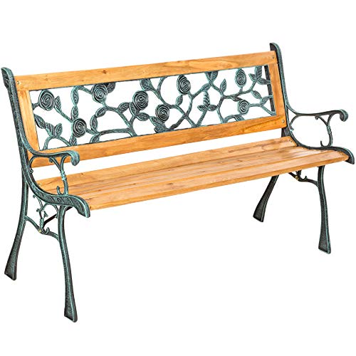 TecTake PANCHINA IN METALLO E LEGNO PANCA DA GIARDINO CON SCHIENALE LAVORATO INTRECCIATO - modelli differenti - (