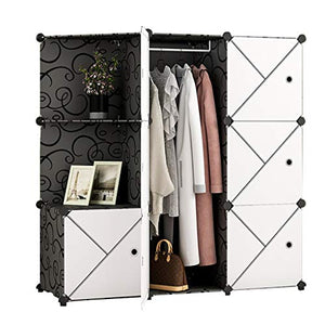 Locker Multifunzione Armadio Armadio Appendente Rimovibili di Plastica 7-Porta Angolo Scaffali Abbigliamento Home Camera Nero 111X47X111CM MUMUJIN