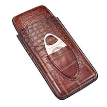 WLMGWRXB Portasigari in Pelle Marrone a 3 Dita di Alta qualità, humidor per sigari Rivestito in Legno di Cedro con taglierina in Acciaio Inossidabile Argento