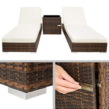 TecTake 2X Lettino Alluminio Poly Rattan + Tavolo Set Giardino Sdraio Prendisole Sedia + Involucro Protettivo + 2 federe - Disponibile in Diversi Colori - (Nero/Marrone | No. 401499)