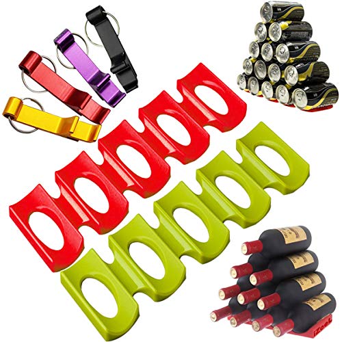 Osuter 2PCS Portabottiglie Frigorifero Silicone con 4PCS Portachiavi Apribottiglie Bene Supporto di Bottiglia di Vino per Armadio Bottiglie Lattine