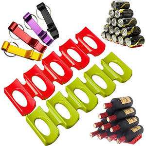 Osuter 2PCS Portabottiglie Frigorifero Silicone con 4PCS Portachiavi Apribottiglie Bene Supporto di Bottiglia di Vino per Armadio Bottiglie Lattine