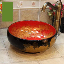 Jgophu 35 cm, peonie rosse e nere, in porcellana smaltata, ciotola per vasca da bagno in ceramica