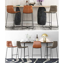 YS Sedia Sgabello da Bar Sedile da Bar, Arte in Ferro con Schienale Alto Sala da Pranzo in Pelle Nordica Tempo Libero con Poggiapiedi Stile Industriale Creativo per Cucina Ristorante Cafe,Marrone,55