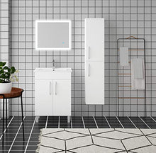 Xinyang Mobile bagno 60 cm a tutta altezza, anta laterale bianca con piedini in metallo, pannello in MDF verde con lavello in ceramica