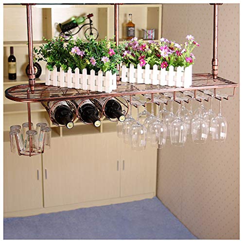 Porta Bicchiere di Vino Portabottiglie da Vino Sospeso Supporto in Vetro per Soffitto in Ferro Battuto Rack Calice Rovesciato Scaffale Decorativo Bar Ristorante Soggiorno Cucina （Nero/Marrone/Bianco）