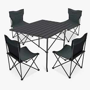 OCYE Tavolo E Sedie da Campeggio Pieghevoli, Piano in Lega di Alluminio, Gambe Spesse, Adatto per Campeggio All'aperto, Spiaggia, Set da 5 Pezzi con Custodia