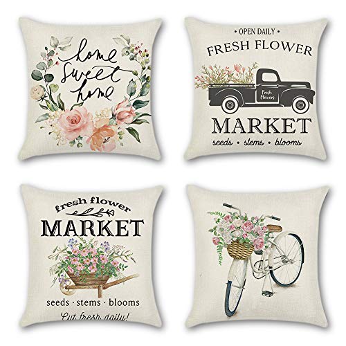 JOTOM Fodera per Cuscino Primavera e Mandala Modello Federa per Divano Casa Soggiorno Camera da Letto Decorazione Interna, 45x45cm, Set di 4 Pezzi (Primavera)