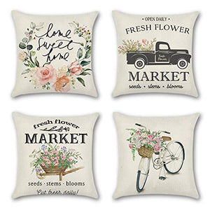 JOTOM Fodera per Cuscino Primavera e Mandala Modello Federa per Divano Casa Soggiorno Camera da Letto Decorazione Interna, 45x45cm, Set di 4 Pezzi (Primavera)