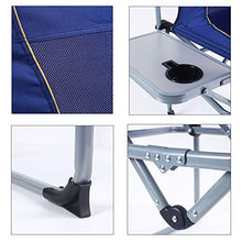 QAX - Sedia pieghevole da pesca, con bracciolo e tavolo fino a 150 kg, per giardino, balcone e esterno, confezione piccola, colore: blu scuro