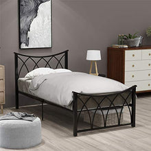 Wealthgirl - Struttura moderna per letto singolo, 90 x 190 cm, in metallo, con testiera per bambini, adolescenti, adulti, colore: Nero