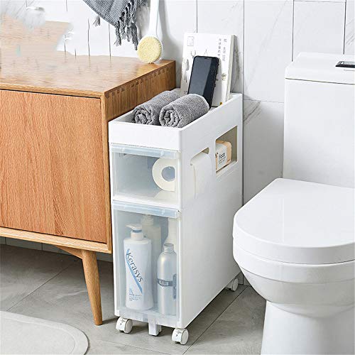YQ&TL Mobiletto da Bagno Salvaspazio Carrellino per Il Bagno Mobiletto Armadietto Cassetti Scorrevoli da Bagno in Vanity Toilette mensola Vestiti WC WC WC Lato WC mobiletto Stretto Bianco A