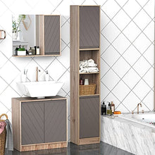 homcom Scaffale Salvaspazio per Bagno in Legno con 2 Armadietti e 6 Ripiani, Grigio e Rovere, Design a Torre 30 x 24 x 170cm