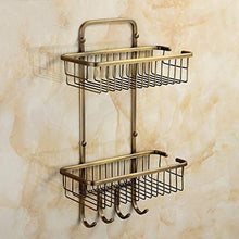 HYYDP Parete Porta Salviette Retro Ottone Spazzolato Bagno a Parete 2-Tier Cosmetici Rack Doccia Telaio Bagno Rack Appeso Cesto Staffa con Gancio Appeso