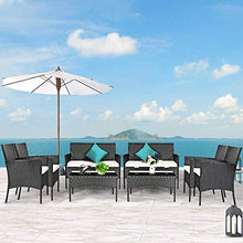 YRRA 4 PCS Patio Set di mobili da Giardino Set di Conversazione di Vimini da Esterno con tavolino in Vetro temperato Divano e sedie in Rattan Set w/Comodi Cuscini di Seduta (1 Turchese)-2_Beige