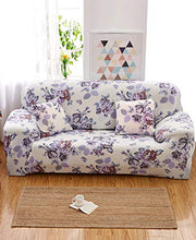 Copridivano Elasticizzato Fodera per Divano con Corda Fissa per 1/2/3/4 Posti Fodere , Stampa di Fiore viola Sofa Mobili Protettore Copertura + 2 federe per Cuscini (4 Posti225-290cm)