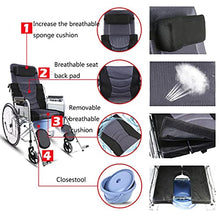 Sedia A Rotelle per Anziani in Acciaio al Carbonio Addensato con WC, può Essere Piatta A 180 °, Sedia A Rotelle per Disabili Semovente Pieghevole, Sedia da Viaggio Portatile con Freni A Mano Anterior