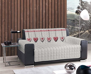 PENSIERI DELICATI Copridivano Trapuntato 3 Posti Made in Italy, Fantasia Cuore Appeso Rosso, 170/175 cm da Bracciolo a Bracciolo, Lato sopra in Cotone, Lato sotto in Polipropilene Antiscivolo
