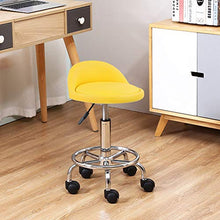 KKTONER Sgabello rotondo in ecopelle con schienale regolabile girevole per lavori di progettazione SPA con ruote colore giallo