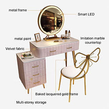 ZRN Tavolo da Trucco Set da toeletta, Tavolo da Trucco con Specchio Rotondo e Sgabello Imbottito, toletta in MDF per Camera da Letto con 6 cassetti portaoggetti