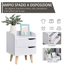 HOMCOM Comodino Salvaspazio dal Design Moderno in Legno Bianco con 2 Cassetti e Piedini in Legno di Pino 33 x 28 x 42cm
