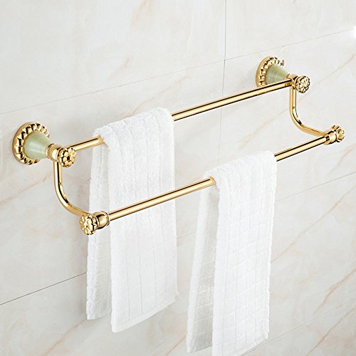 MBYW Portasciugamani Moderno e Minimalista Alto carico Portasciugamani Elegante da Bagno Mensola portaoggetti Accessorio Barocco Antico in Ottone Color Giada Color Oro, Doppio Porta Asciugamani