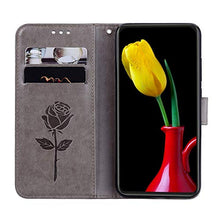 Robinsoni Cover Compatibile con iPhone XS Max Case Scintillare Glitters Lucido Portafoglio Libro Custodia Retro 3D Rosa Stampato Pelle PU Libretto Cover Foglio Flip Magnetica Fiore Caso, Grigio