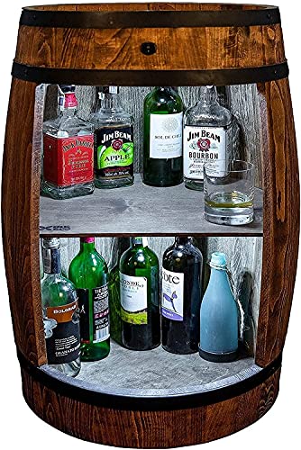 weeco Cantinetta per vino a LED XL, stile vintage, decorazione per il soggiorno, minibar Gin Whisky, botte in legno per bicchieri e bottiglie, set regalo per bar con legno