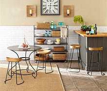 CSQ Sedia da Banco in Legno Massello, Gamba in Ferro + Sedile Rotondo Curvo Sedia da Bar retrò Cucina di Casa Ristorante Sgabello per La Colazione(Size:45CM,Color:Un)