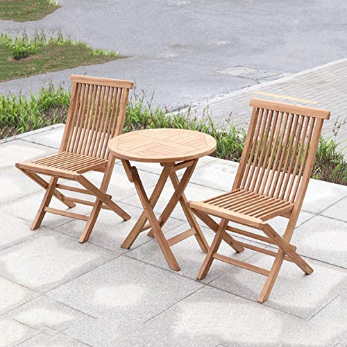 CGBF-Garden Bistro Set 3 Pezzi,Mobili da Balcone Pieghevoli per Esterni in Teak Set Tavolo e Sedie