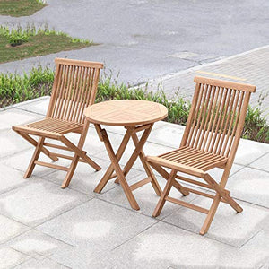CGBF-Garden Bistro Set 3 Pezzi,Mobili da Balcone Pieghevoli per Esterni in Teak Set Tavolo e Sedie