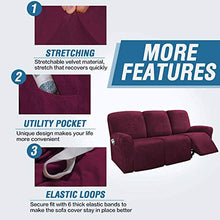 Bove Velluto Copripoltrona Relax Reclinabile, 8 Pezzi Stretch Recliner Copridivano per 3 Divano Cuscino Fodere Copridivani Divano Protector con Tasca Laterale-D